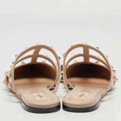 Pre Owned Valentino Black/Beige Leather Rockstud Flat Mules Size 40.5