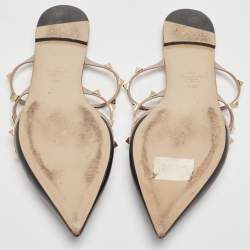 Pre Owned Valentino Black/Beige Leather Rockstud Flat Mules Size 40.5
