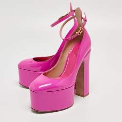 Pre Owned Valentino Pink Patent Leather Tan-Go Platform Pumps Size 35