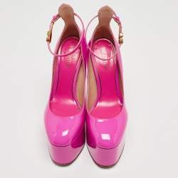 Pre Owned Valentino Pink Patent Leather Tan-Go Platform Pumps Size 35