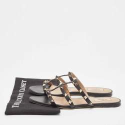 Pre Owned Valentino Black Leather Rockstud Flat Slides Size 40