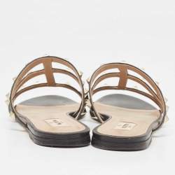 Pre Owned Valentino Black Leather Rockstud Flat Slides Size 40