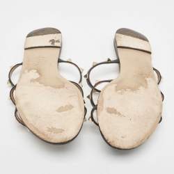 Pre Owned Valentino Black Leather Rockstud Flat Slides Size 40