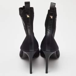 Pre Owned Valentino Black Knit Fabric VLTN Pointed Toe Ankle Booties Size 38