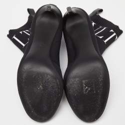 Pre Owned Valentino Black Knit Fabric VLTN Pointed Toe Ankle Booties Size 38