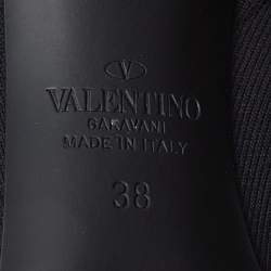 Pre Owned Valentino Black Knit Fabric VLTN Pointed Toe Ankle Booties Size 38