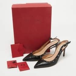 Pre Owned Valentino Black Python Rockstud Slingback Pumps Size 37.5