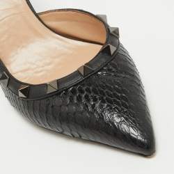 Pre Owned Valentino Black Python Rockstud Slingback Pumps Size 37.5