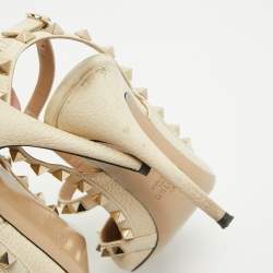Pre Owned Valentino Cream Leather Rockstud Ankle Strap Pumps Size 39