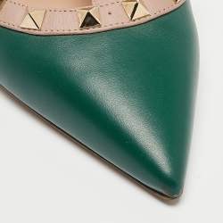 Pre Owned Valentino Green Leather Rockstud Ankle Strap Pumps Size 39