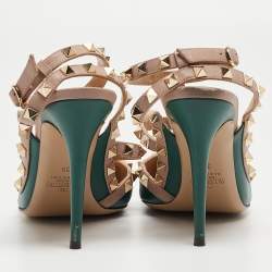 Pre Owned Valentino Green Leather Rockstud Ankle Strap Pumps Size 39