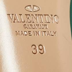 Pre Owned Valentino Green Leather Rockstud Ankle Strap Pumps Size 39