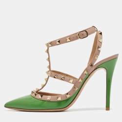 Valentino Green Patent Leather Rockstud Ankle Strap Pumps Size 39