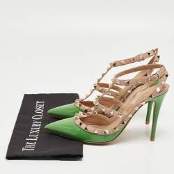 Valentino Green Patent Leather Rockstud Ankle Strap Pumps Size 39