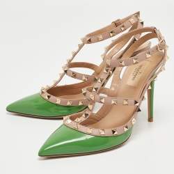 Valentino Green Patent Leather Rockstud Ankle Strap Pumps Size 39