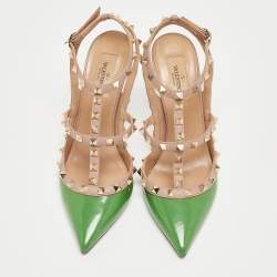 Valentino Green Patent Leather Rockstud Ankle Strap Pumps Size 39