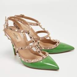 Valentino Green Patent Leather Rockstud Ankle Strap Pumps Size 39