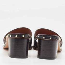 Pre Owned Valentino Black Leather Rockstud Slide Sandals Size 36.5