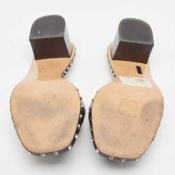 Pre Owned Valentino Black Leather Rockstud Slide Sandals Size 36.5