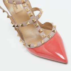 Valentino Orange/Beige Patent and Leather Rockstud Pumps Size 40