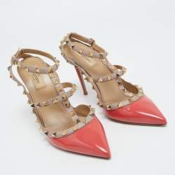 Valentino Orange/Beige Patent and Leather Rockstud Pumps Size 40