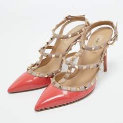 Valentino Orange/Beige Patent and Leather Rockstud Pumps Size 40