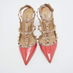 Valentino Orange/Beige Patent and Leather Rockstud Pumps Size 40