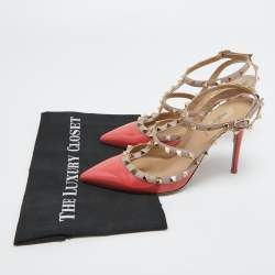 Valentino Orange/Beige Patent and Leather Rockstud Pumps Size 40