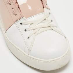Pre Owned Valentino White/Pink Patent and Leather Open Sneakers Size 35.5