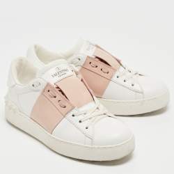 Pre Owned Valentino White/Pink Patent and Leather Open Sneakers Size 35.5