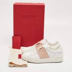 Pre Owned Valentino White/Pink Patent and Leather Open Sneakers Size 35.5