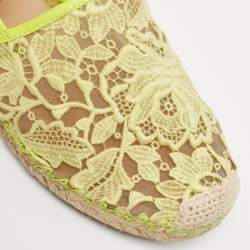 Pre Owned Valentino Neon Yellow Lace and Leather Espadrille Flats Size 39
