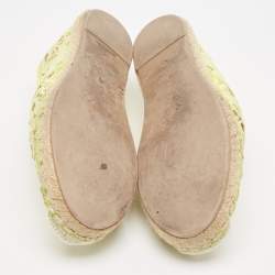 Pre Owned Valentino Neon Yellow Lace and Leather Espadrille Flats Size 39