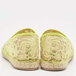 Pre Owned Valentino Neon Yellow Lace and Leather Espadrille Flats Size 39