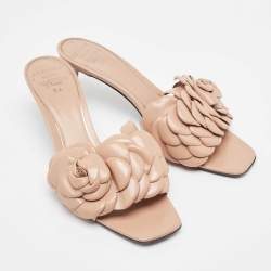 Valentino Beige Leather Floral Slides Size 40