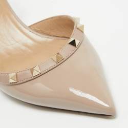 Pre Owned Valentino Beige Patent and Leather Rockstud Slingback Pumps  Size 40