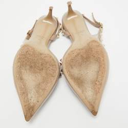 Pre Owned Valentino Beige Patent and Leather Rockstud Slingback Pumps  Size 40