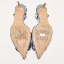 Pre Owned Valentino Blue Patent Leather VLogo Slingback Pumps Size 39.5