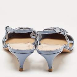 Pre Owned Valentino Blue Patent Leather VLogo Slingback Pumps Size 39.5