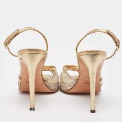 Valentino Gold Mesh and Crystal Embellished Suede Platform Slingback Sandals Size 37