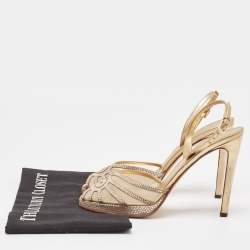 Valentino Gold Mesh and Crystal Embellished Suede Platform Slingback Sandals Size 37