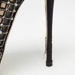 Pre Owned Valentino Black Satin and Leather  Crystal Embellished Pumps Size 37.5  