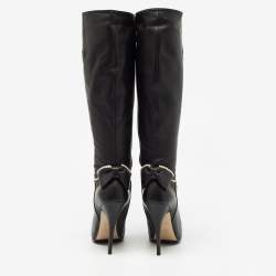 Pre Owned Valentino Black Leather Knee Length Boots Size 38