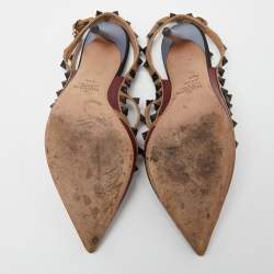 Pre Owned Valentino Multicolor Leather Rockstud Ankle Strap Cage Sandals Size 37.5