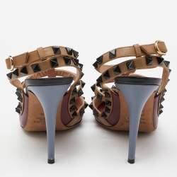 Pre Owned Valentino Multicolor Leather Rockstud Ankle Strap Cage Sandals Size 37.5