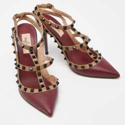 Pre Owned Valentino Multicolor Leather Rockstud Ankle Strap Cage Sandals Size 37.5