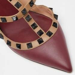 Pre Owned Valentino Multicolor Leather Rockstud Ankle Strap Cage Sandals Size 37.5