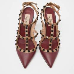 Pre Owned Valentino Multicolor Leather Rockstud Ankle Strap Cage Sandals Size 37.5