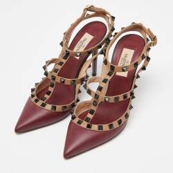 Pre Owned Valentino Multicolor Leather Rockstud Ankle Strap Cage Sandals Size 37.5