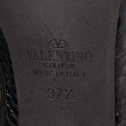 Pre Owned Valentino Black Snakeskin and Patent Leather Rockstud Ankle Strap Pumps Size 37.5